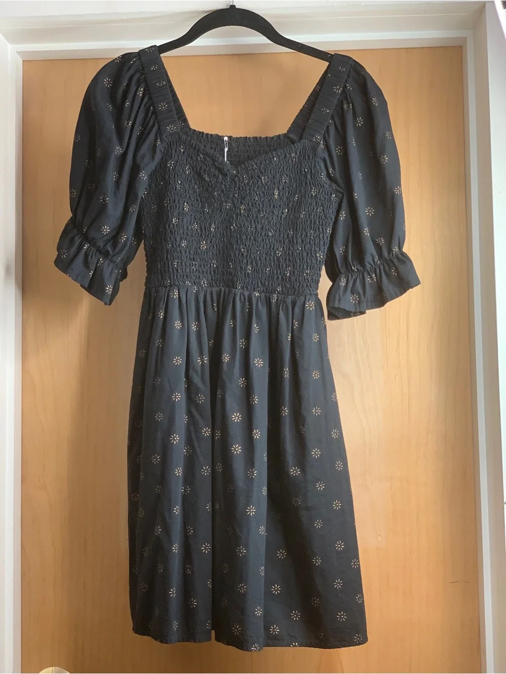 J. Crew Black Smocked Puff Sleeve Mini Dress Size-Small French Country